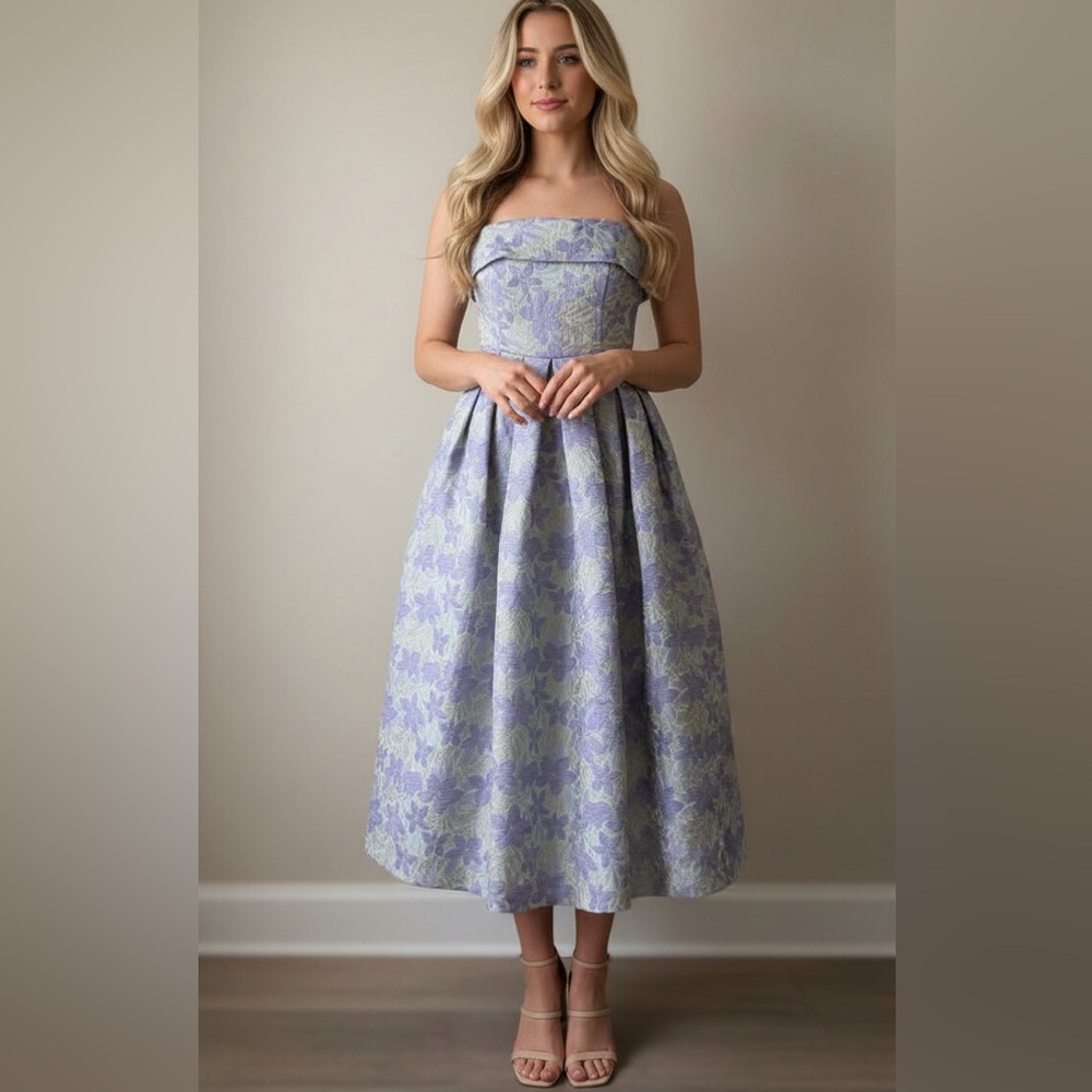 NWT Petal & Pup Rhea Strapless Midi Dress - Sage Floral - Size Small